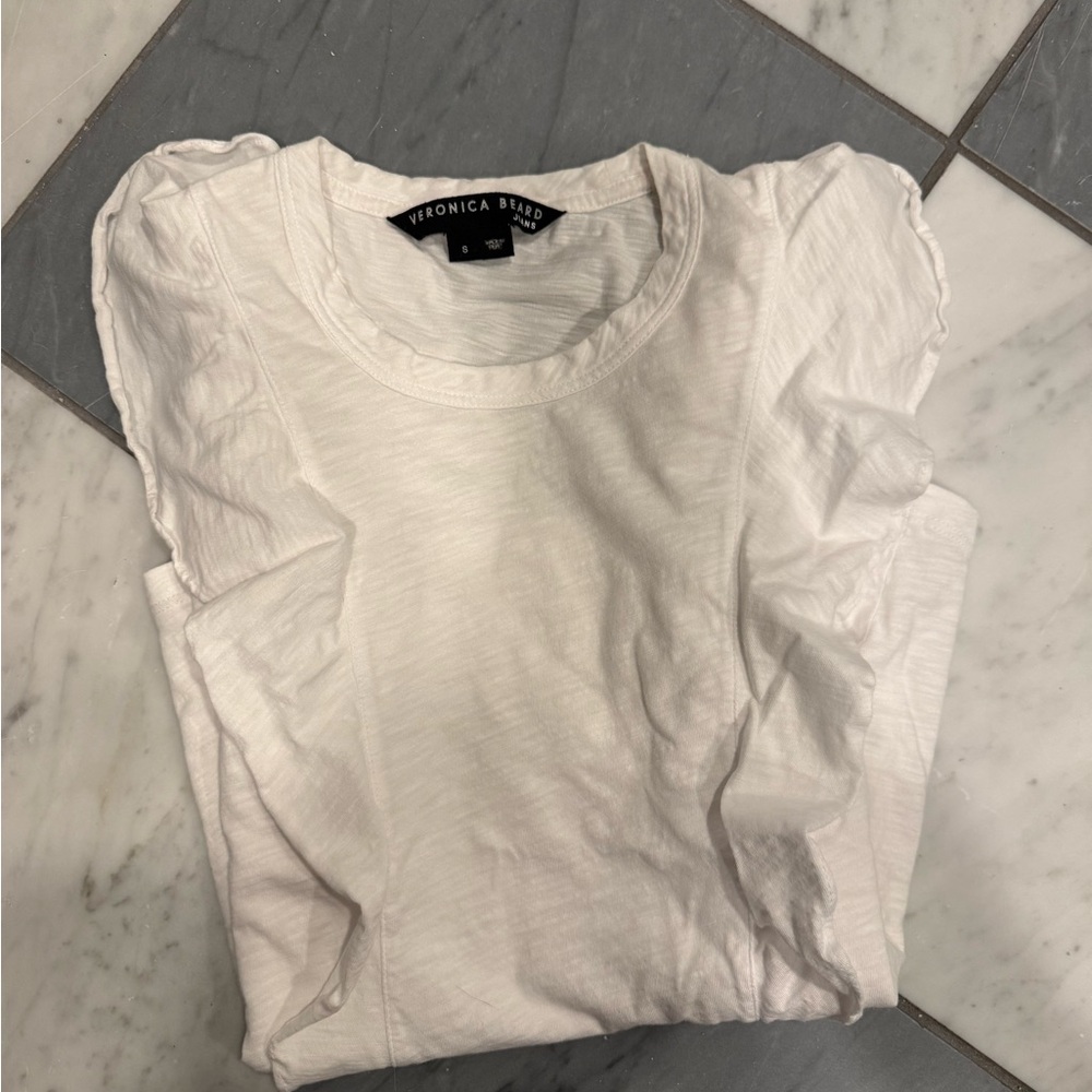 Veronica Beard White Ruffle Sleeve Top